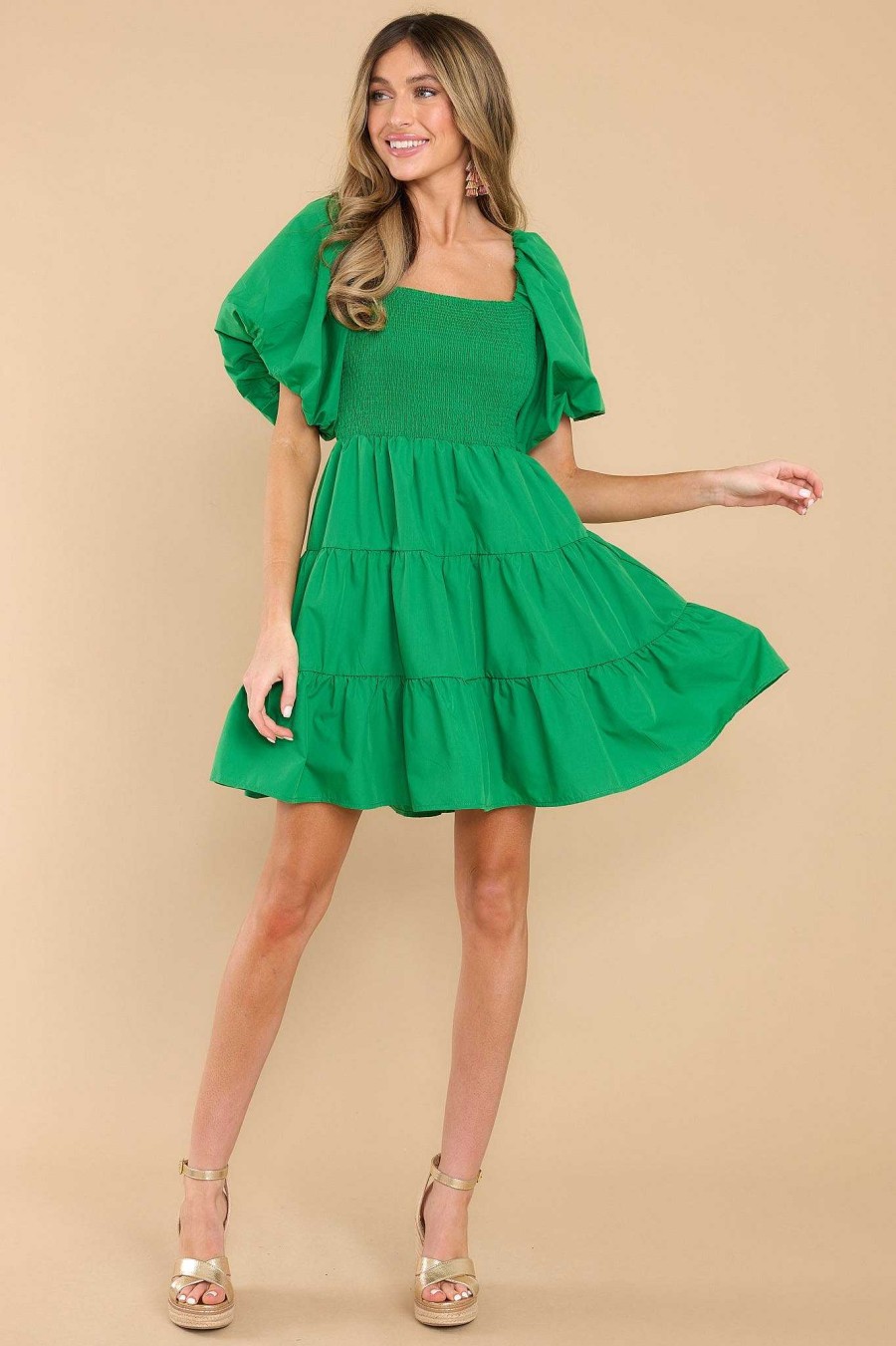 Clothing Red Dress Mini Dresses | That Way Smocked Dress Green