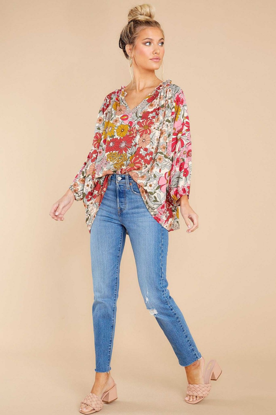 Clothing Red Dress Blouses & Shirts | Blooming Surprise Pink Multi Floral Print Top Blooming Pink