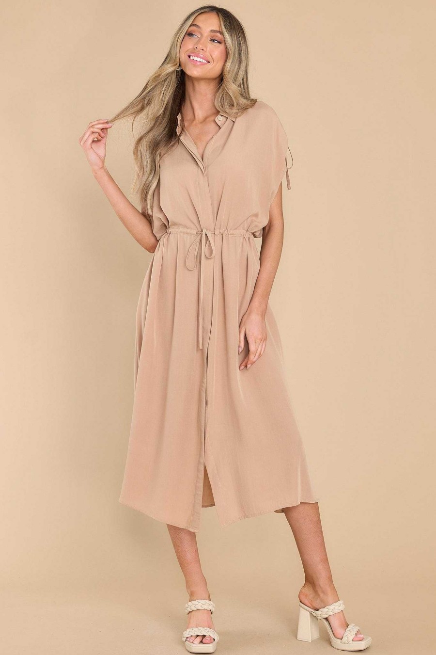 Clothing Red Dress Midi Dresses | Count On Cozy Midi Dress Tan