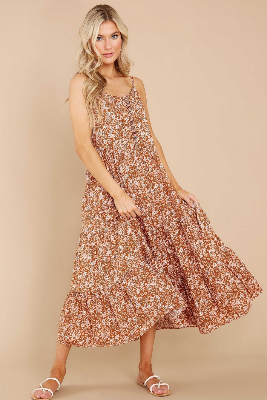 Clothing Red Dress Midi Dresses | Inner Laced Rust Floral Print Midi Dress Innerlaced Rust