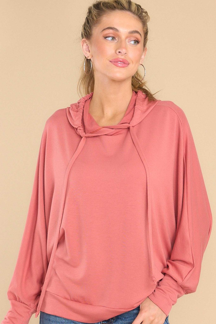 Clothing Red Dress Casual Tops | Meet At The Movies Hoodie Coral