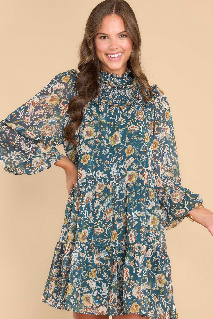 Clothing Red Dress Mini Dresses | What I Wait For Floral Print Dress Green