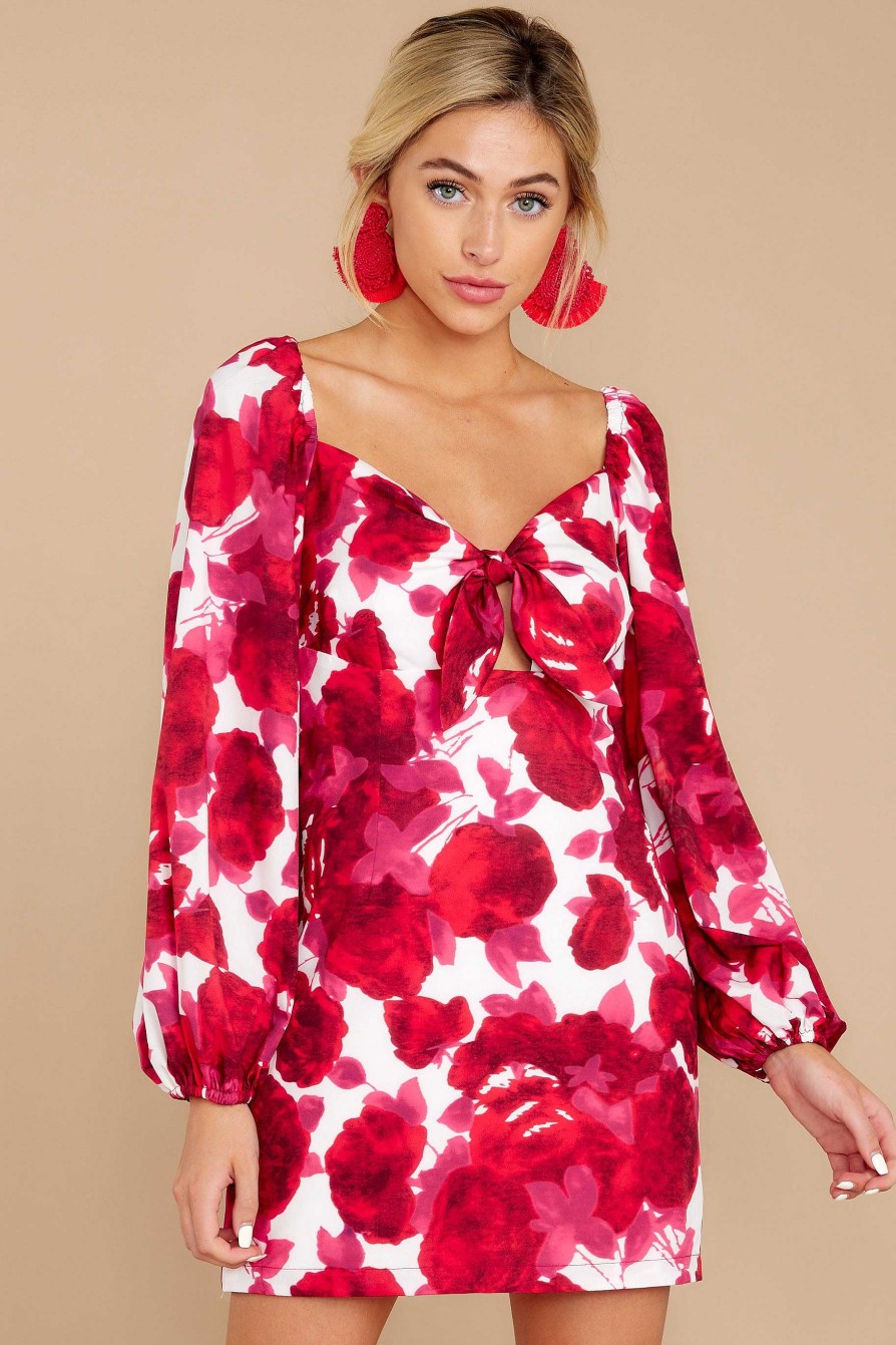 Clothing L'ATISTE Mini Dresses | No Reservations Red Floral Print Dress Pink
