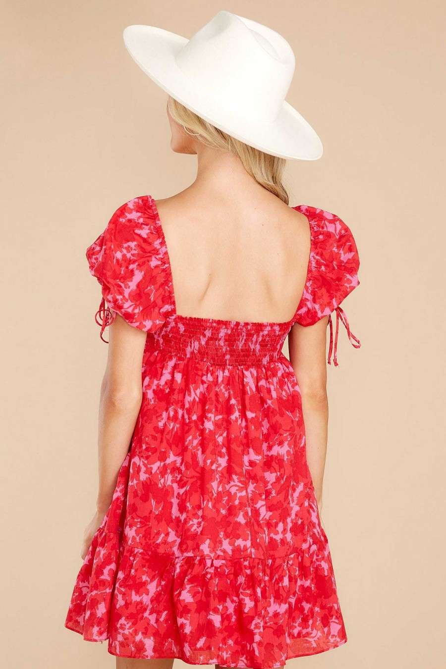 Clothing Red Dress Mini Dresses | Happy To Hear Pink And Red Print Dress Pink Red