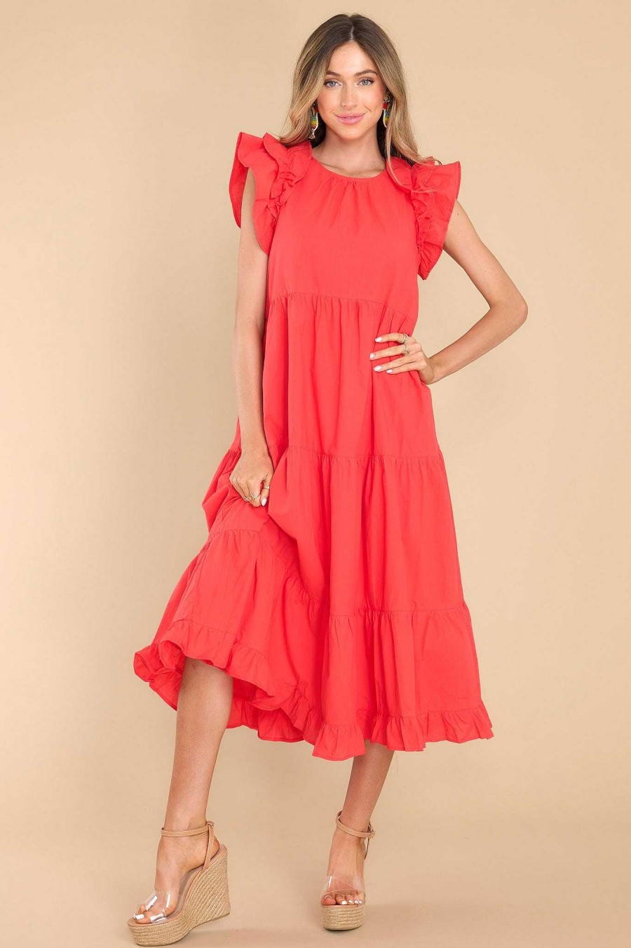 Clothing Red Dress Midi Dresses | Find The Fire Midi Dress Coral
