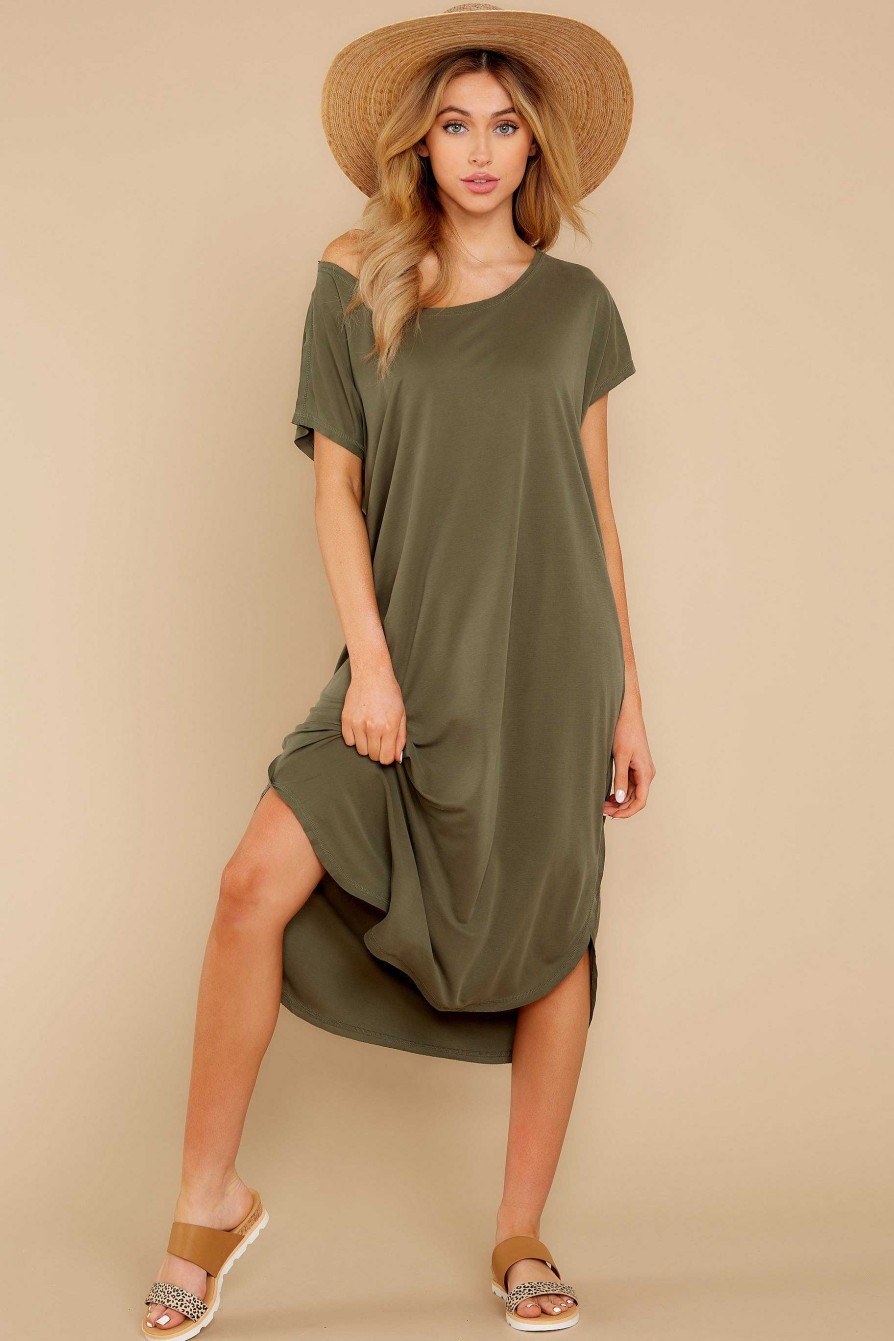 Clothing Red Dress Midi Dresses | Look For Comfort Midi Dress Olive