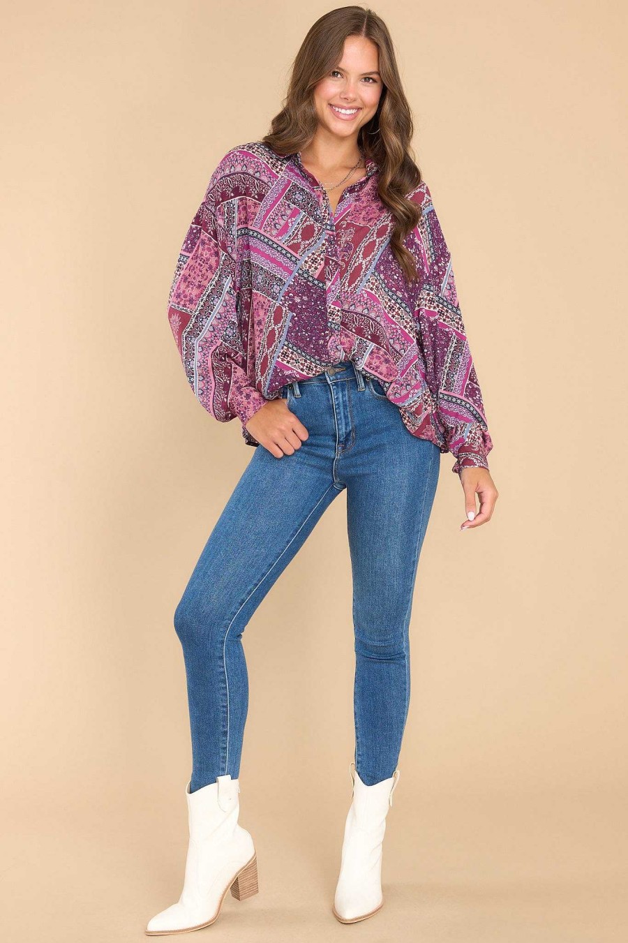 Clothing Aura Blouses & Shirts | Who Can Say Multi Print Top Purple