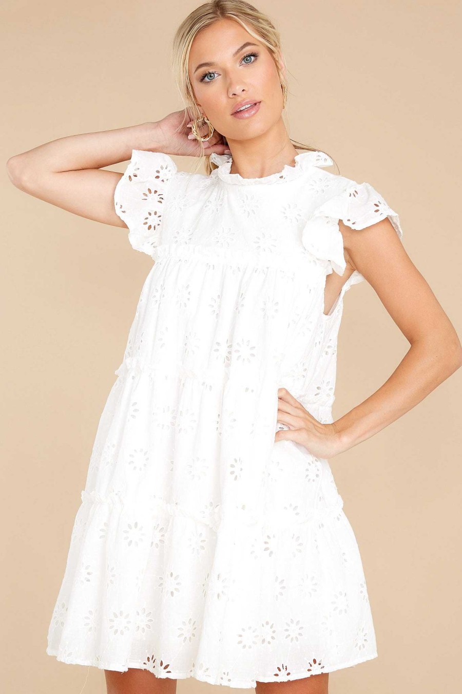 Clothing Red Dress Mini Dresses | All The Frills Eyelet Dress White
