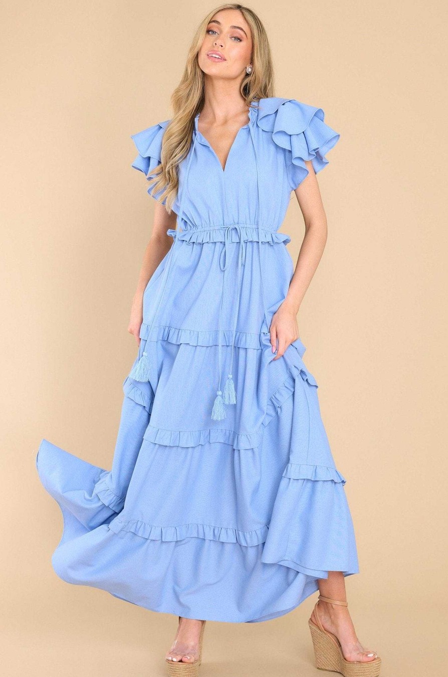 Clothing Aura Maxi Dresses | Ruffle Some Feathers Blissful Maxi Dress Blue