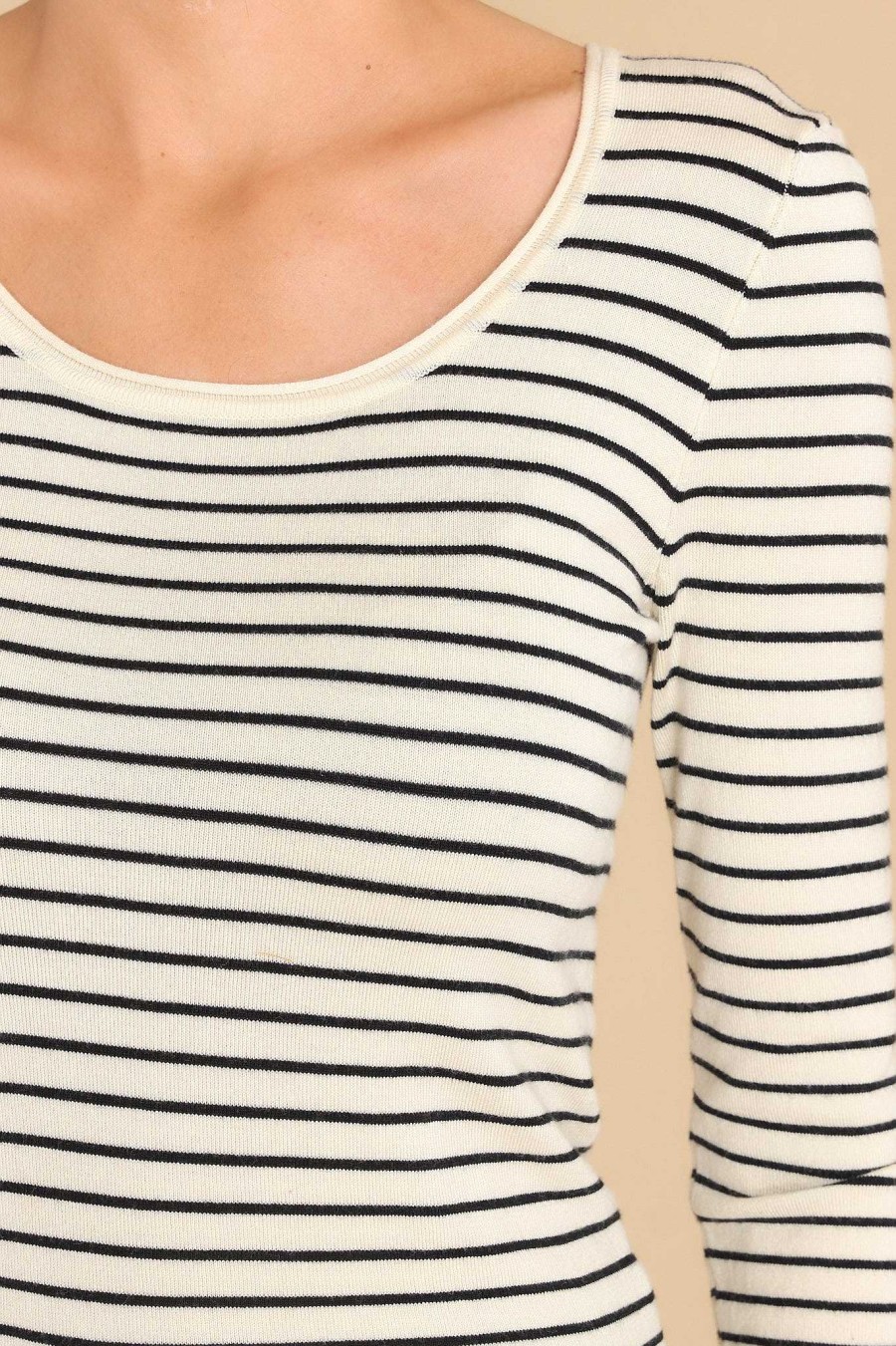 Clothing Red Dress Casual Tops | Mixed Signals Long Sleeve Top Black Stripe