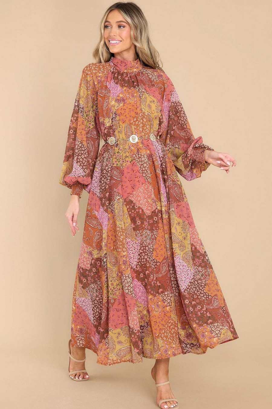 Clothing Aura Maxi Dresses | Thankful For You Multi Print Dress Light Rust