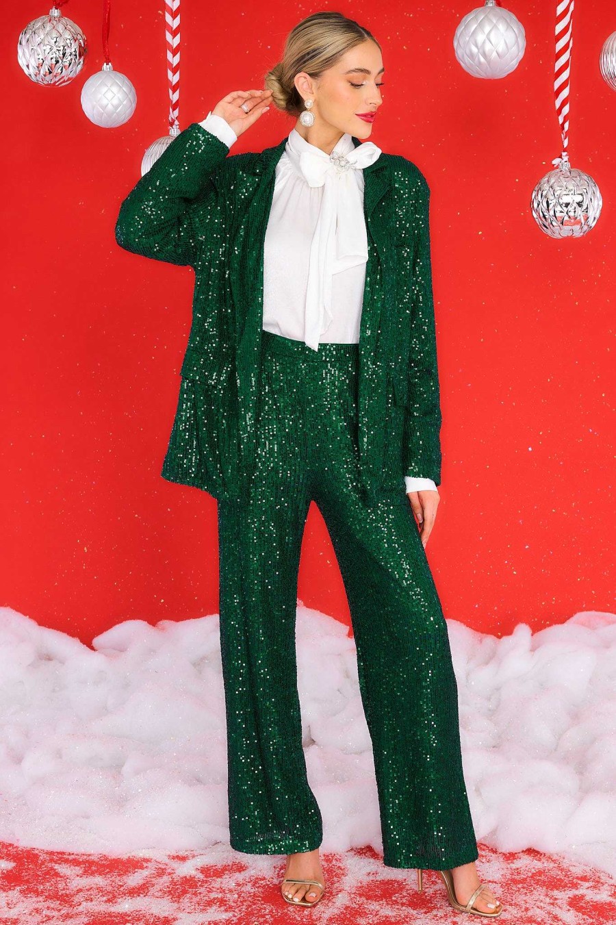Clothing Red Dress Two Piece Sets | Call Me What You Want Sequin Pants Hunter Green