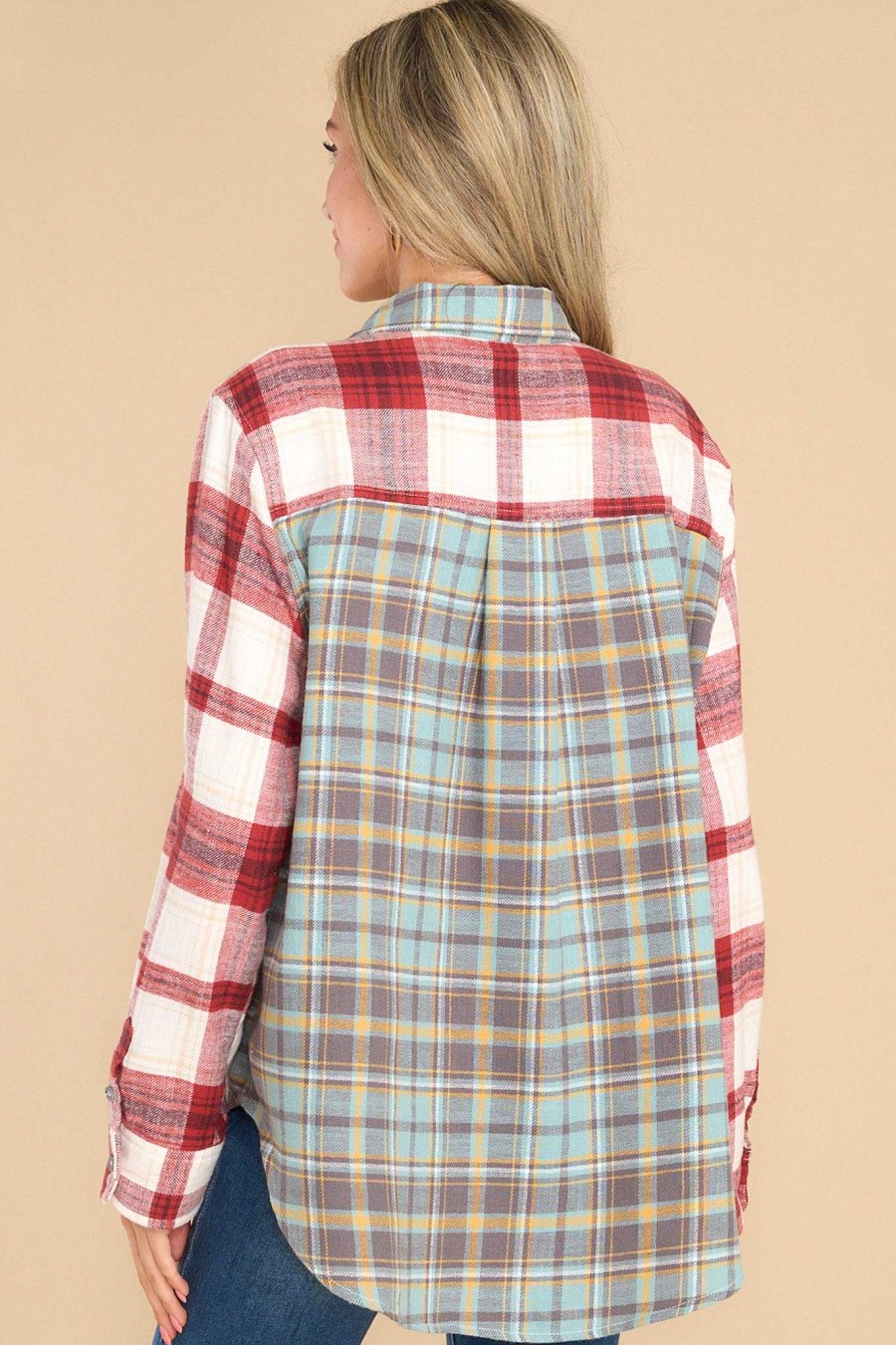 Clothing Red Dress Casual Tops | Lively Rendezvous Multi Plaid Top Cranberry