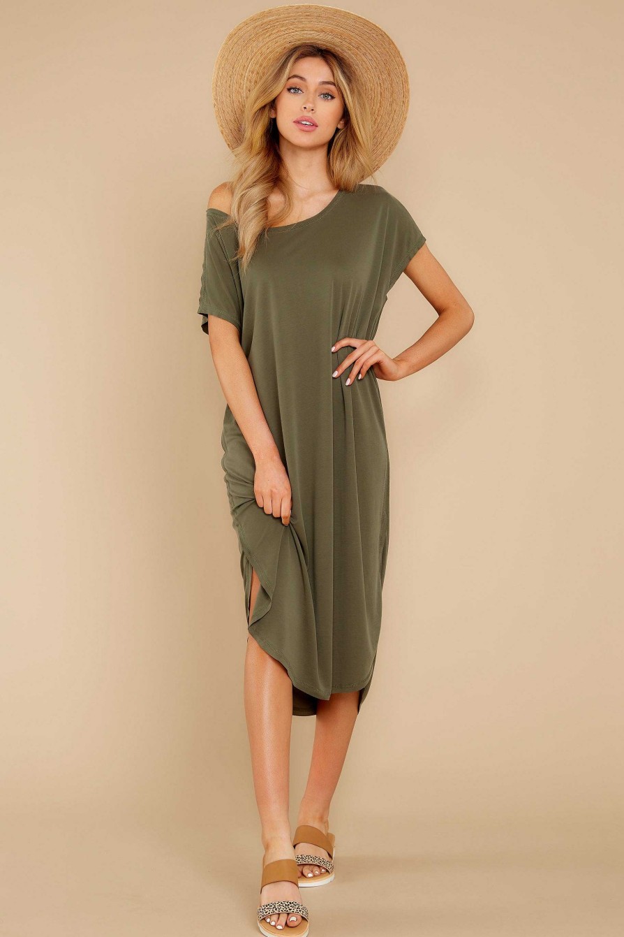 Clothing Red Dress Midi Dresses | Look For Comfort Midi Dress Olive