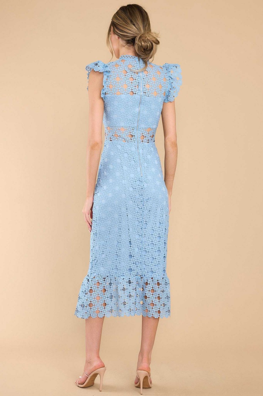 Clothing Red Dress Midi Dresses | Love'S High Hopes Crochet Midi Dress Sky Blue