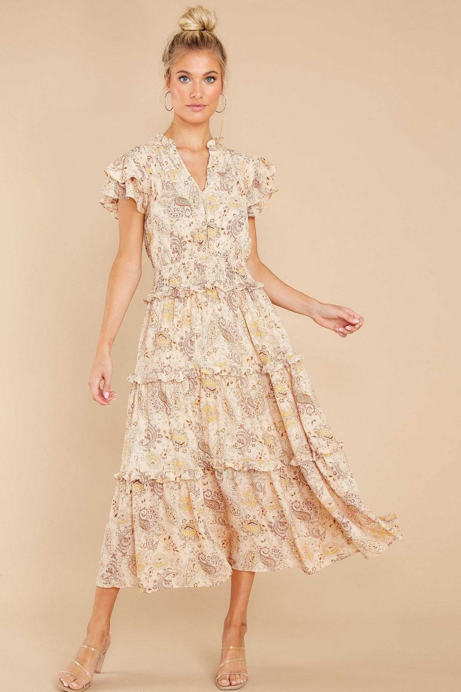 Clothing Red Dress Midi Dresses | All My Life Print Midi Dress Ivory Multi