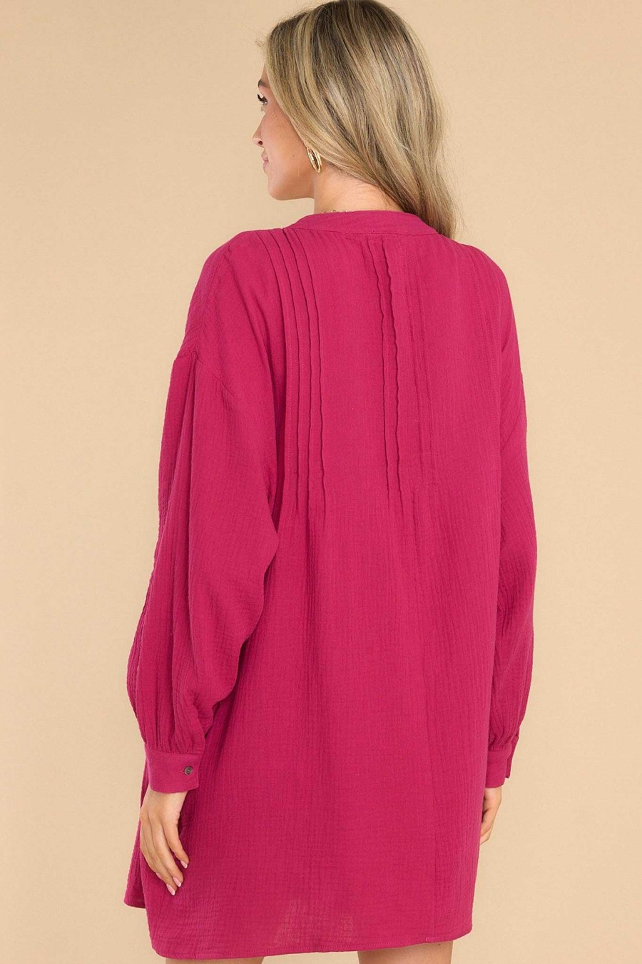 Clothing Red Dress Mini Dresses | So Blissful Gauze Dress Dark Fuchsia