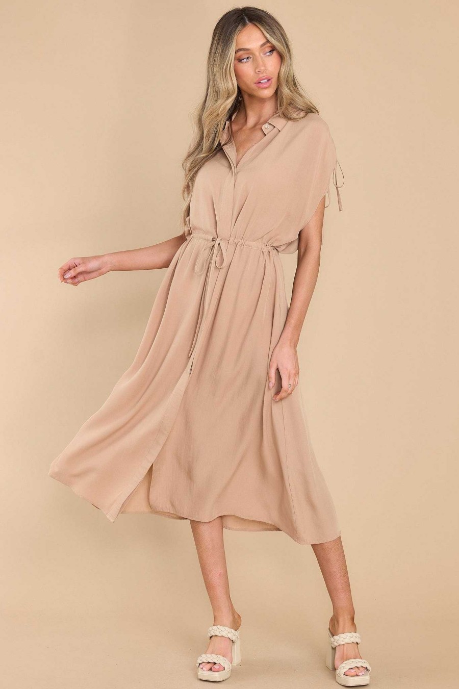 Clothing Red Dress Midi Dresses | Count On Cozy Midi Dress Tan
