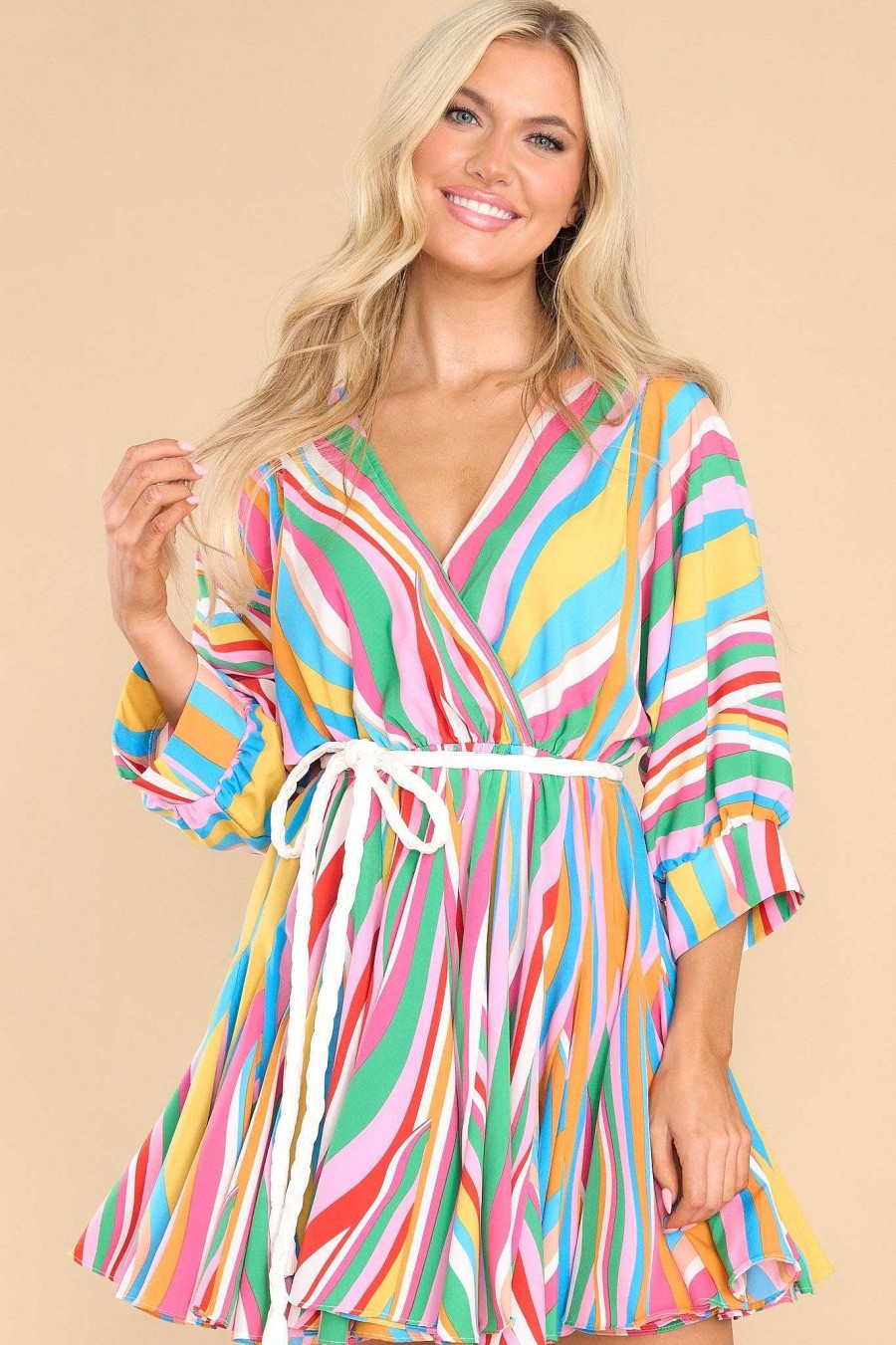 Clothing Red Dress Mini Dresses | Carry Merry Tunes Multi Stripe Dress Pink