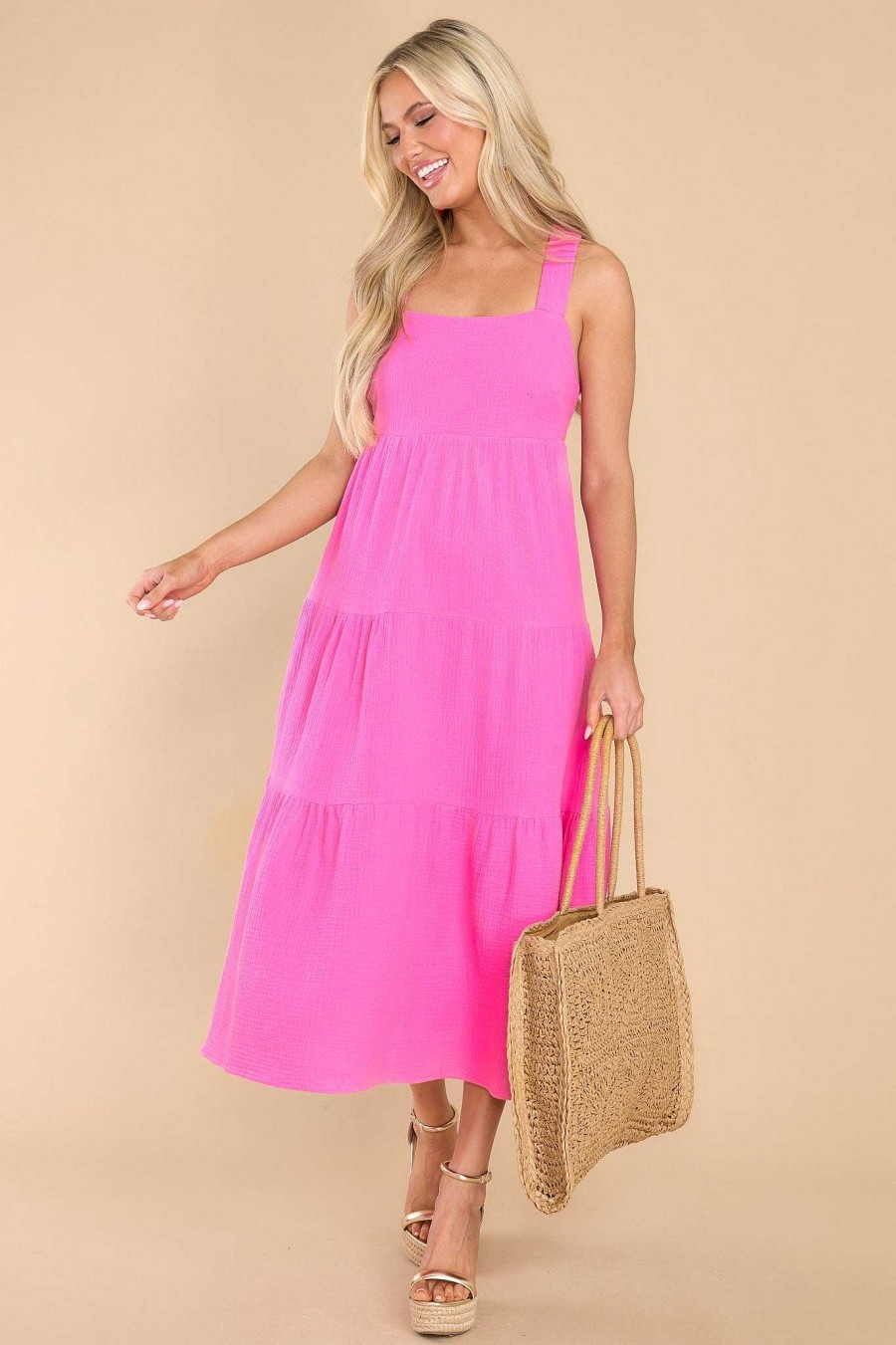 Clothing Red Dress Midi Dresses | Clothed In Sunshine Midi Dress Pink