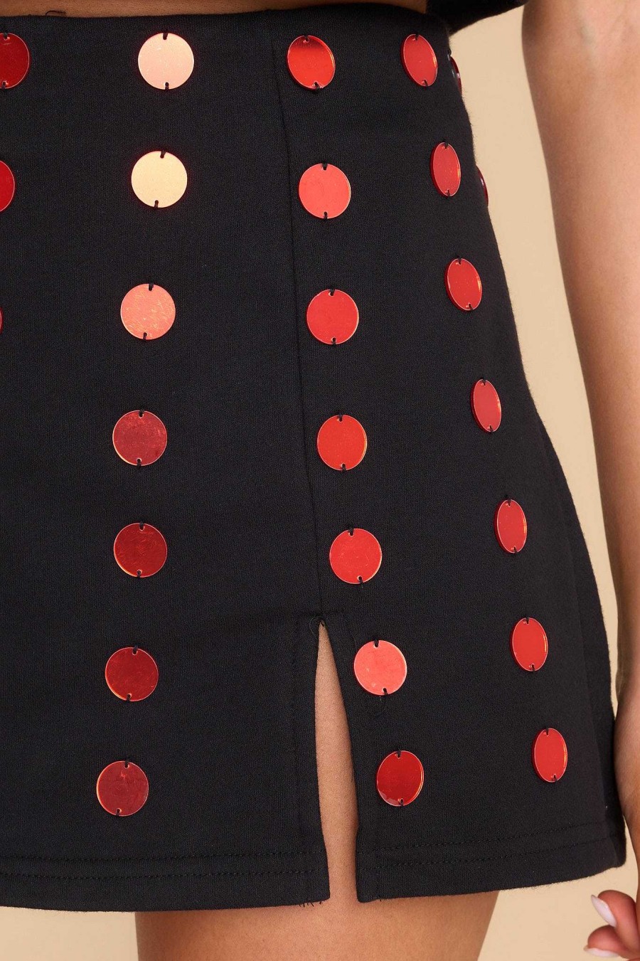 Clothing Queen of Sparkles Two Piece Sets | Red Mirror Skort Black
