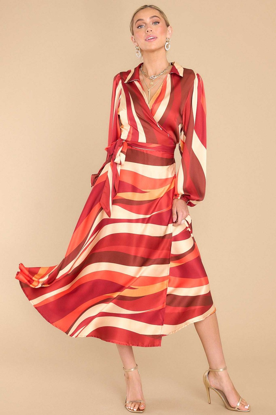 Clothing Red Dress Midi Dresses | Elegant Edits Multi Midi Dress Copper
