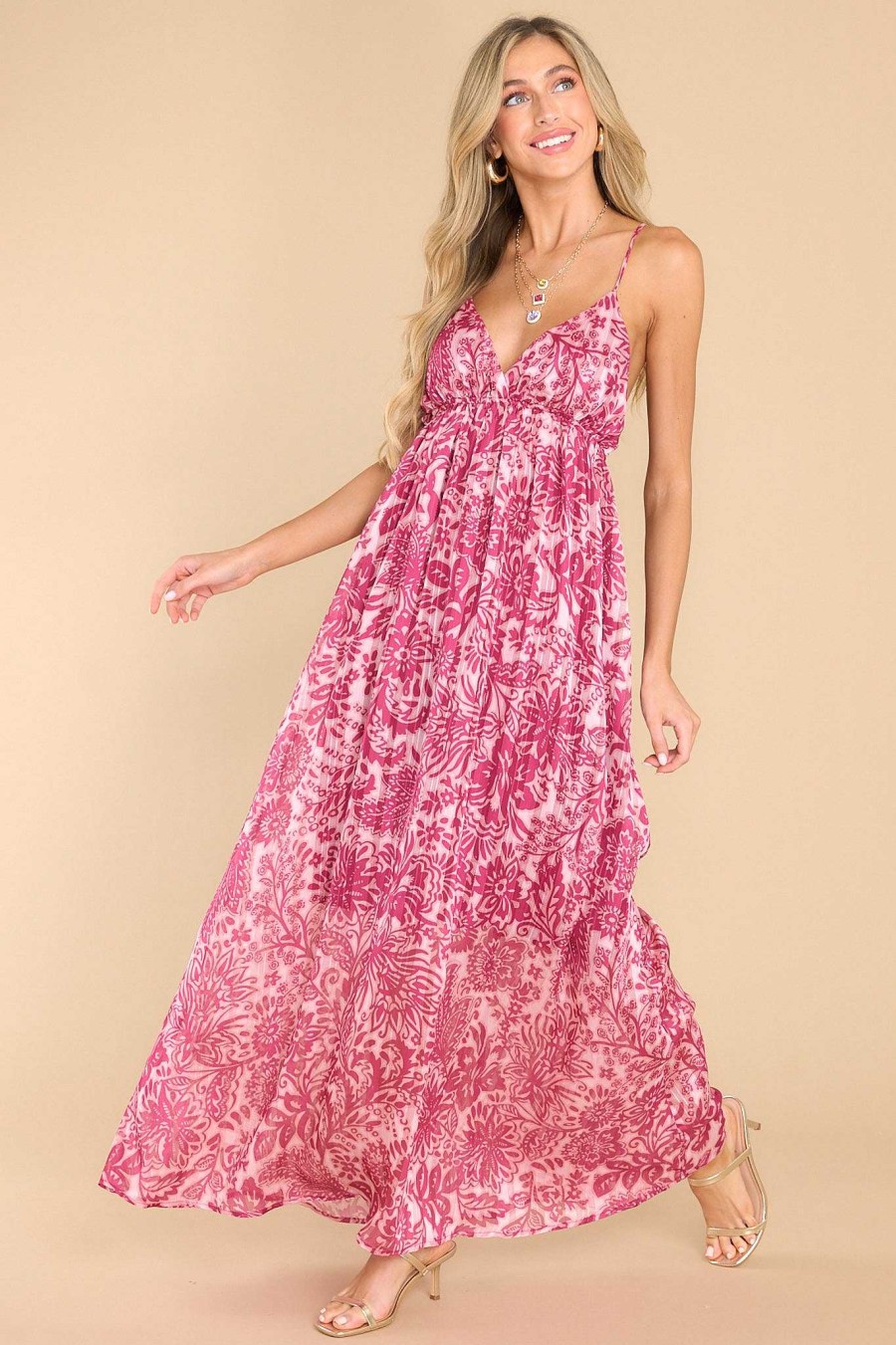 Clothing Meet Me In Santorini Maxi Dresses | Azure Magenta Gold Maxi Dress Print