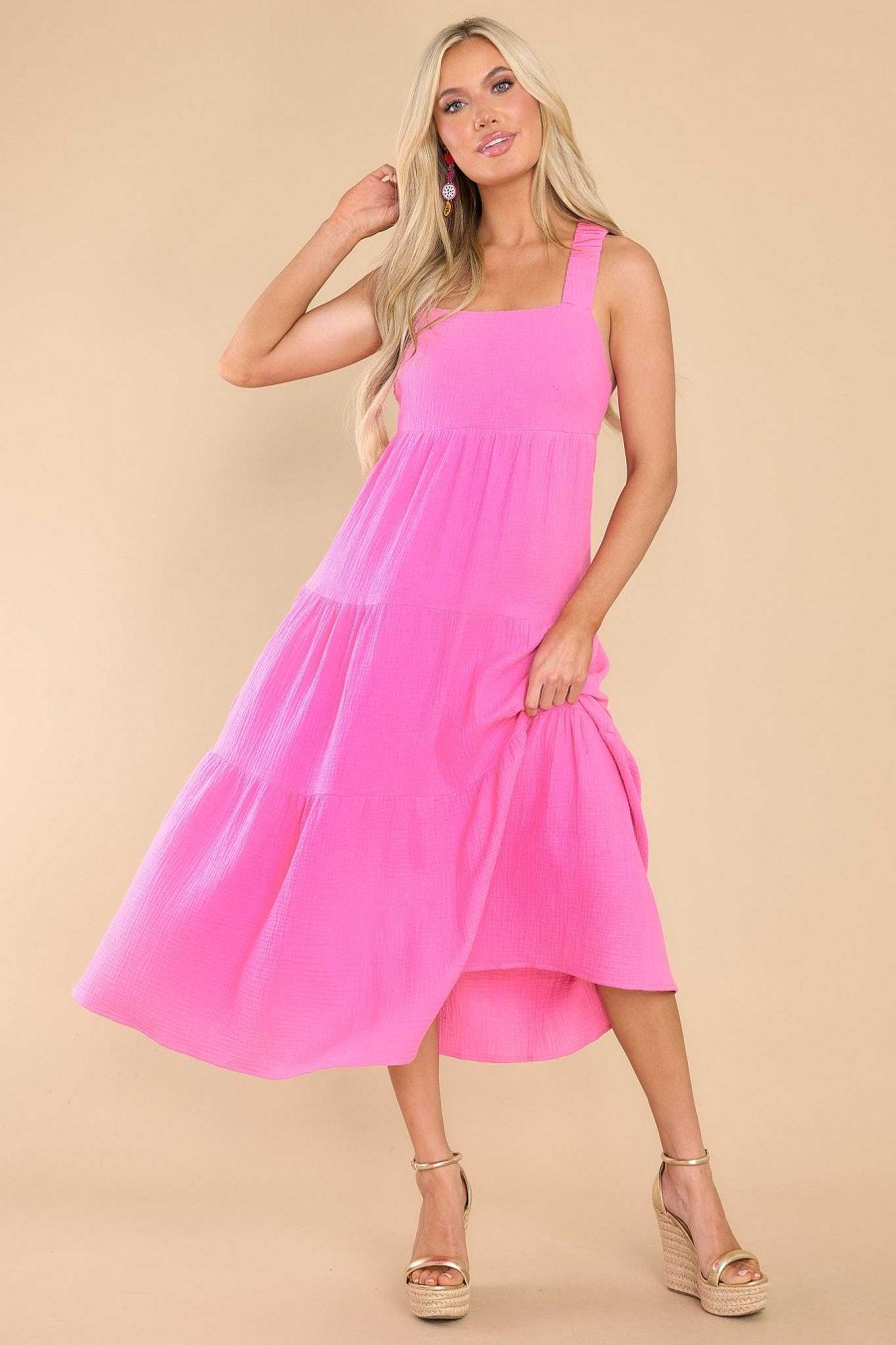Clothing Red Dress Midi Dresses | Clothed In Sunshine Midi Dress Pink