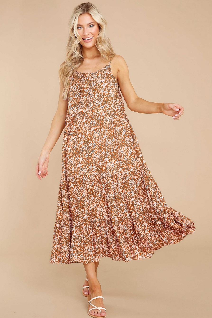 Clothing Red Dress Midi Dresses | Inner Laced Rust Floral Print Midi Dress Innerlaced Rust