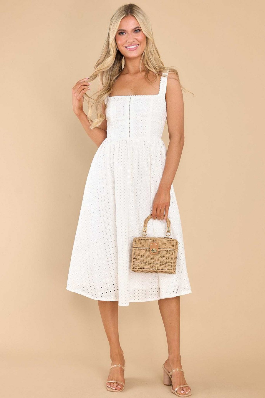 Clothing Red Dress Midi Dresses | Breezy Come, Breezy Go Eyelet Midi Dress White