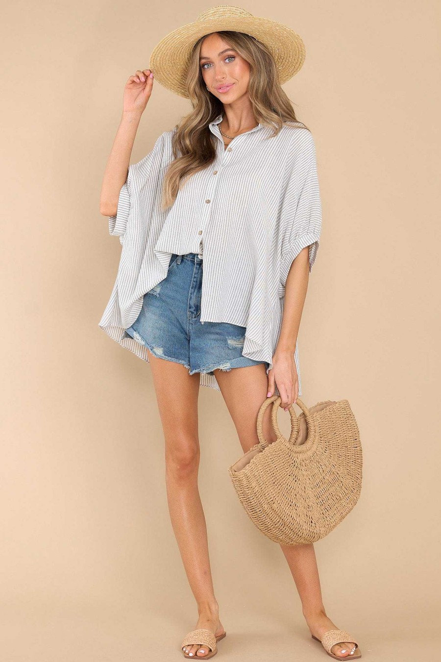 Clothing Red Dress Casual Tops | Working Wonders Striped Top Blue Grey