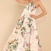 Clothing Red Dress Maxi Dresses | Dainty Love Floral Print Maxi Dress Tan