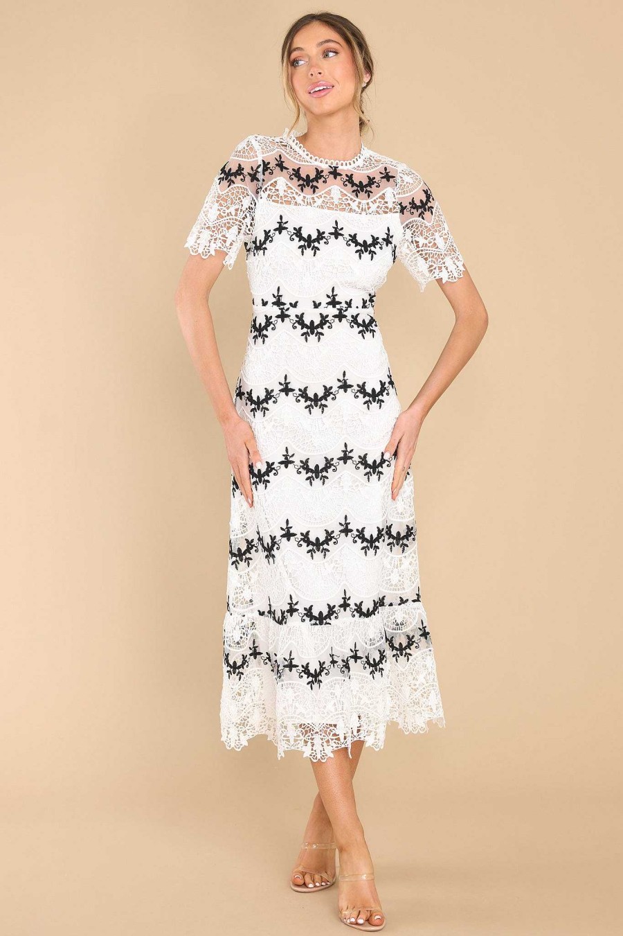 Clothing Red Dress Midi Dresses | Fairytale Beginnings Lace Midi Dress White