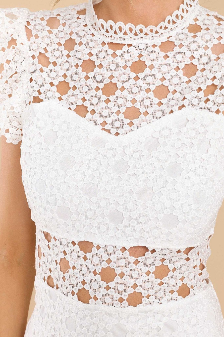 Clothing Red Dress Midi Dresses | Love'S High Hopes Crochet Midi Dress White