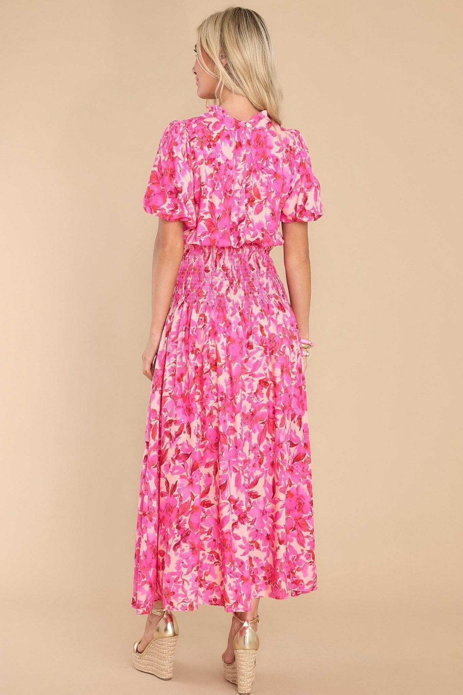 Clothing Red Dress Floral Dresses | Take Me Traveling Floral Print Maxi Dress Fuchsia