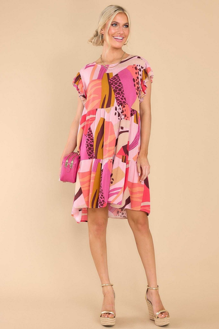 Clothing Red Dress Mini Dresses | Tell Me Anyway Mauve Print Dress Pink