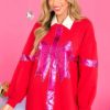 Clothing Queen of Sparkles Mini Dresses | Metallic Pink Bow Sweatshirt Dress Red