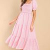 Clothing Aura Midi Dresses | Acts Of Kindness Gingham Midi Dress Coral Pink
