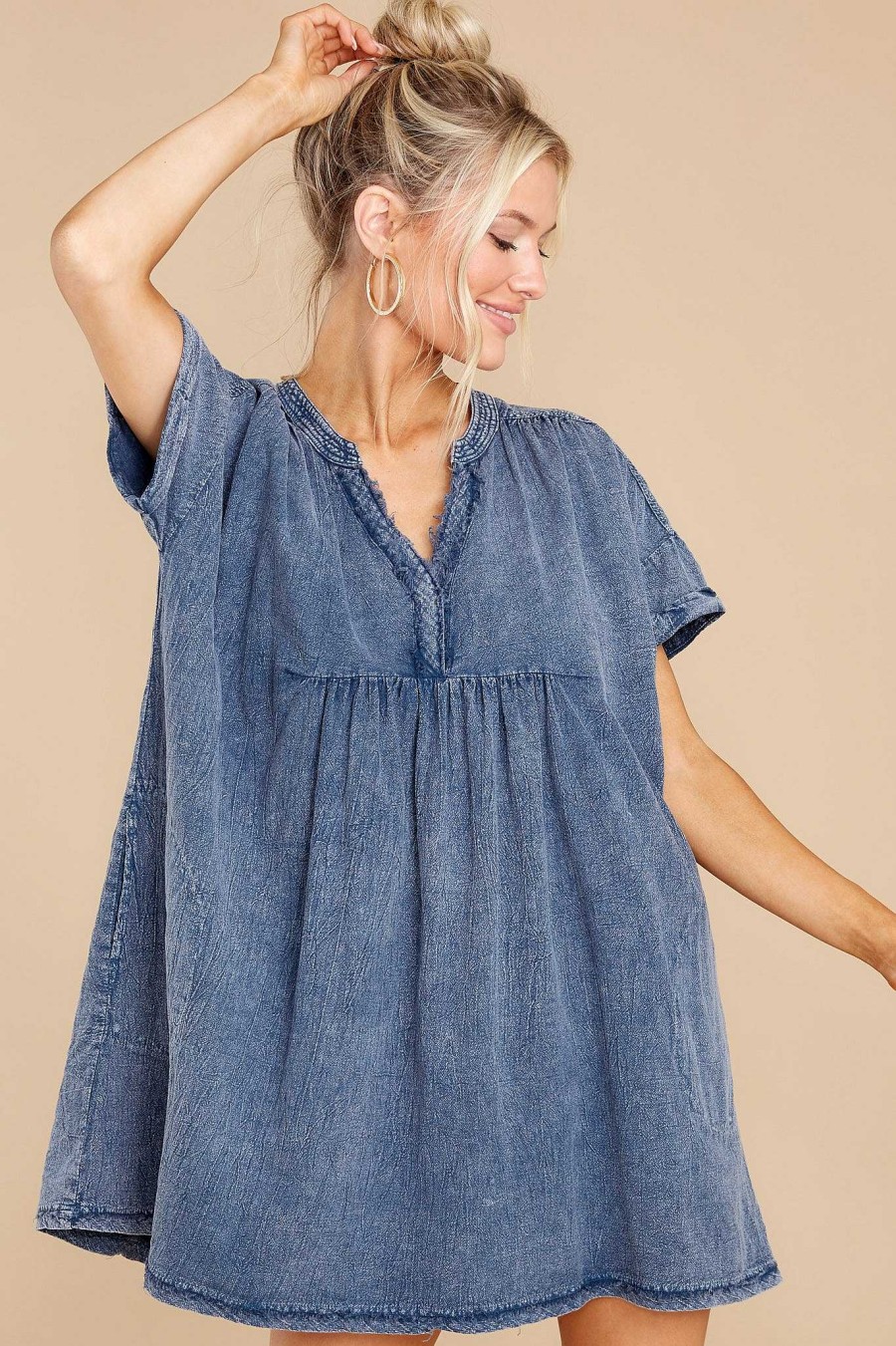 Clothing Red Dress Mini Dresses | Natural Ambition Dress Denim Blue