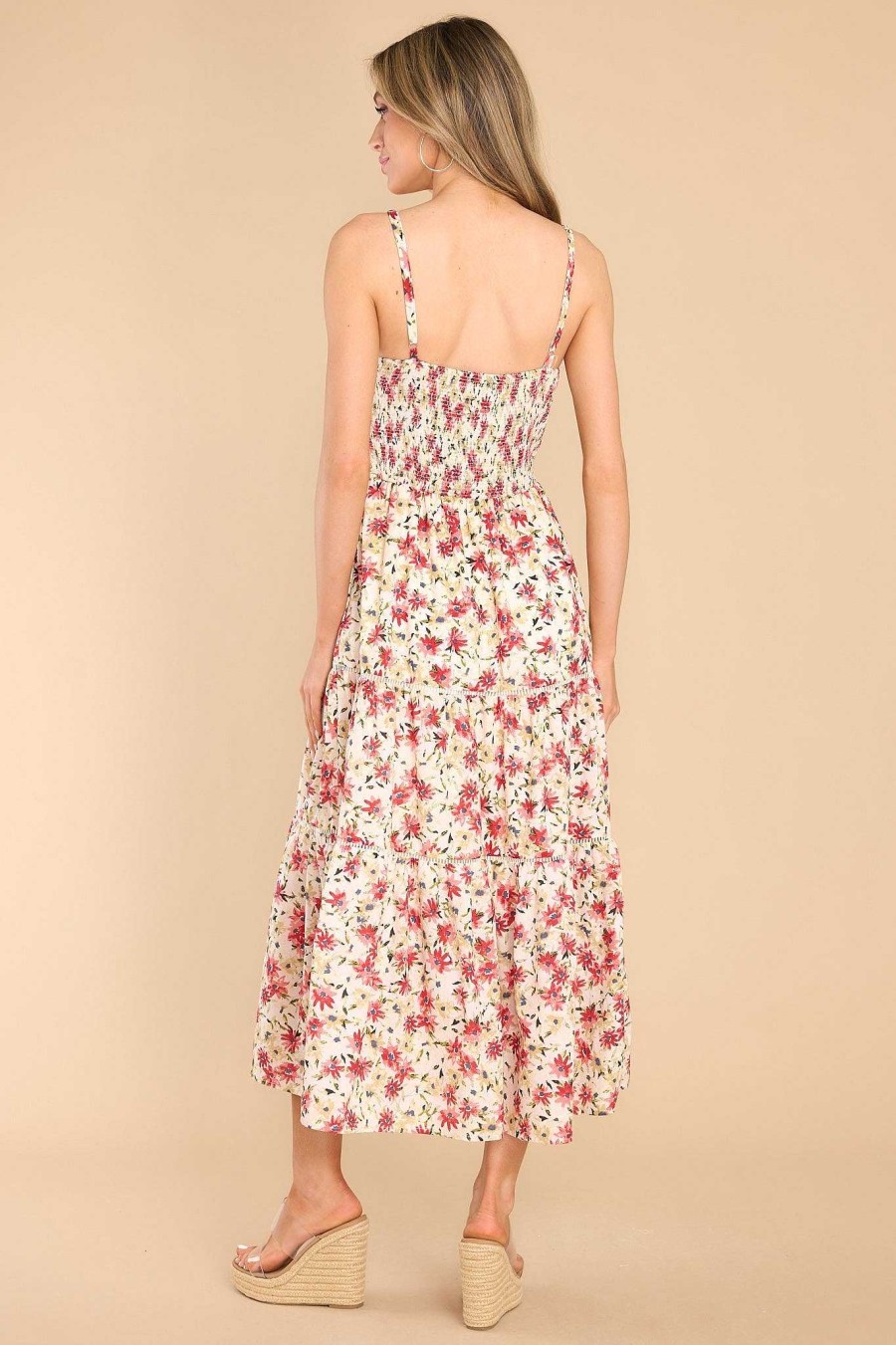 Clothing Red Dress Midi Dresses | Free To Choose Floral Midi Dress Ivory