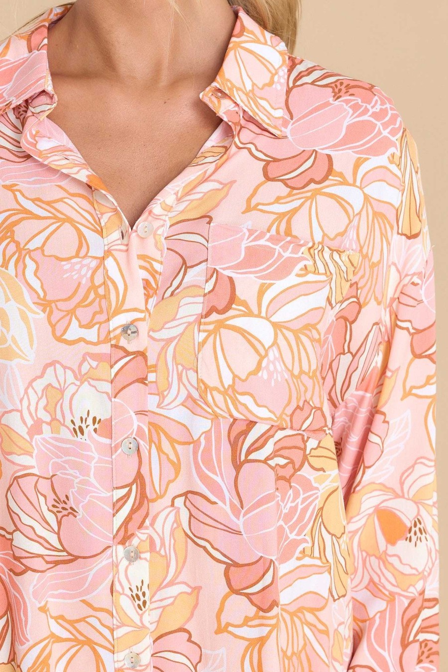 Clothing Red Dress Mini Dresses | Joy In The Journey Floral Print Tunic Apricot