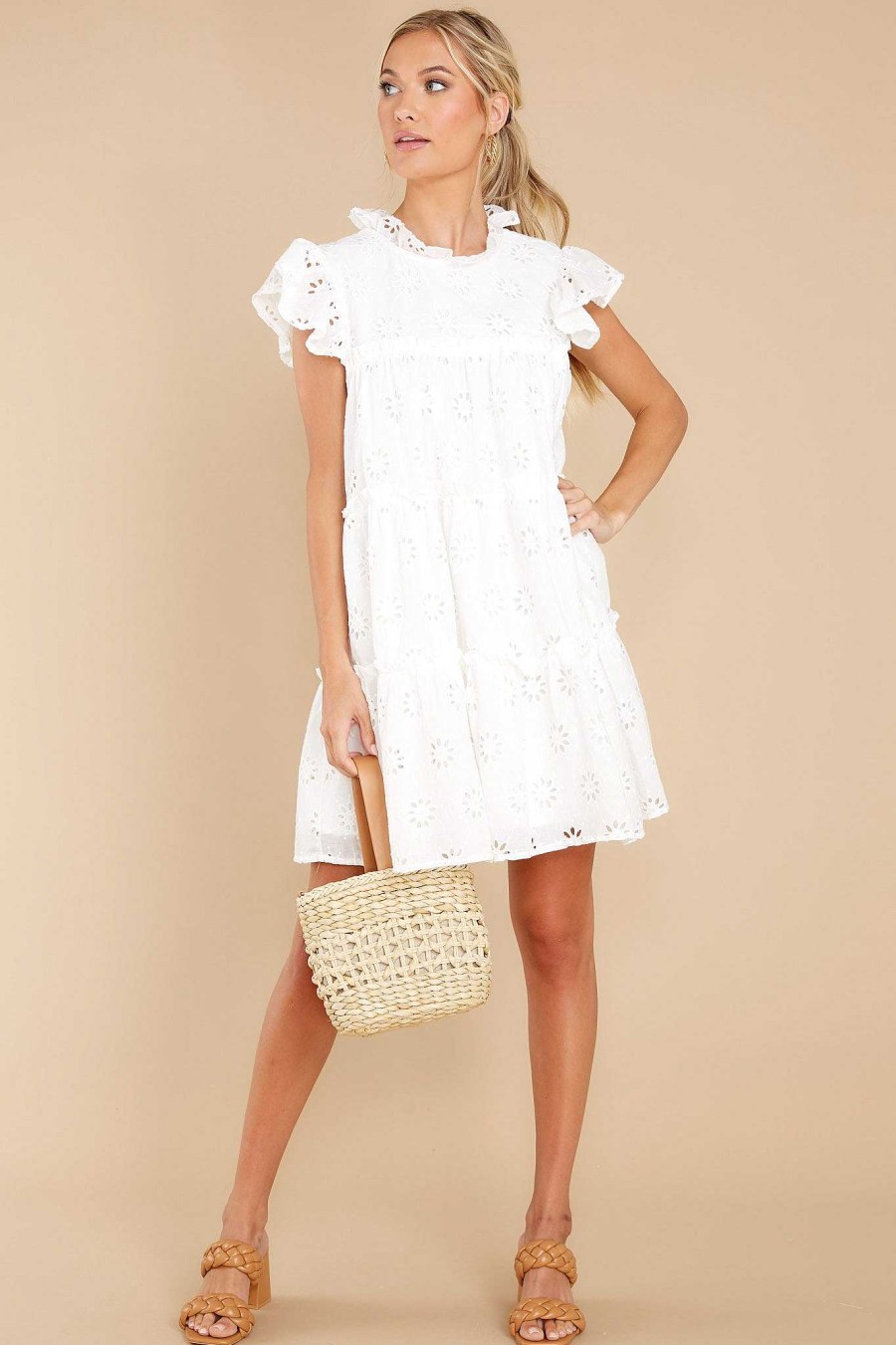Clothing Red Dress Mini Dresses | All The Frills Eyelet Dress White