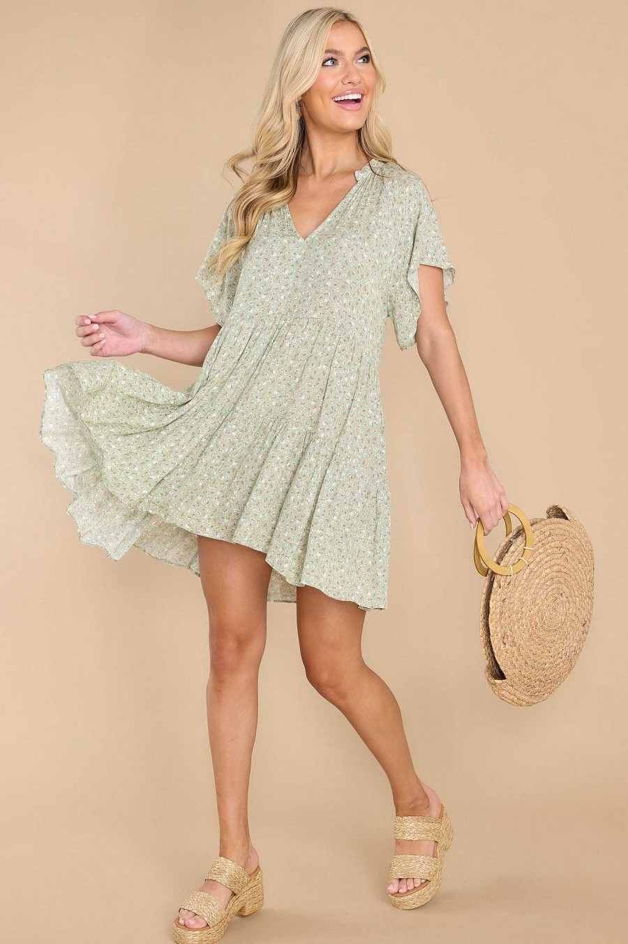 Clothing Red Dress Mini Dresses | Dear Diary Floral Print Dress Sage