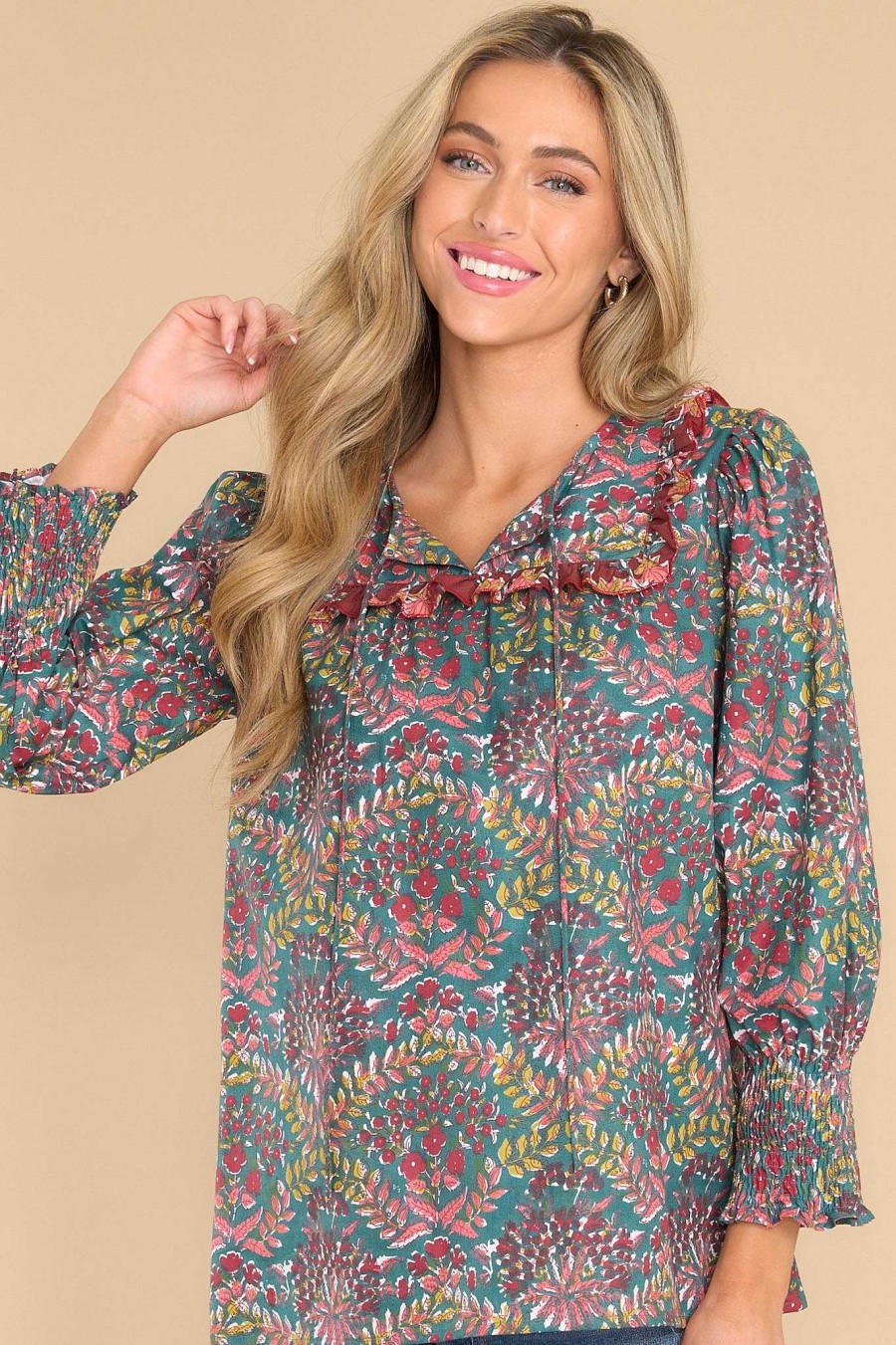 Clothing Victoria Dunn Casual Tops | Ophelia Blouse Navy Peony