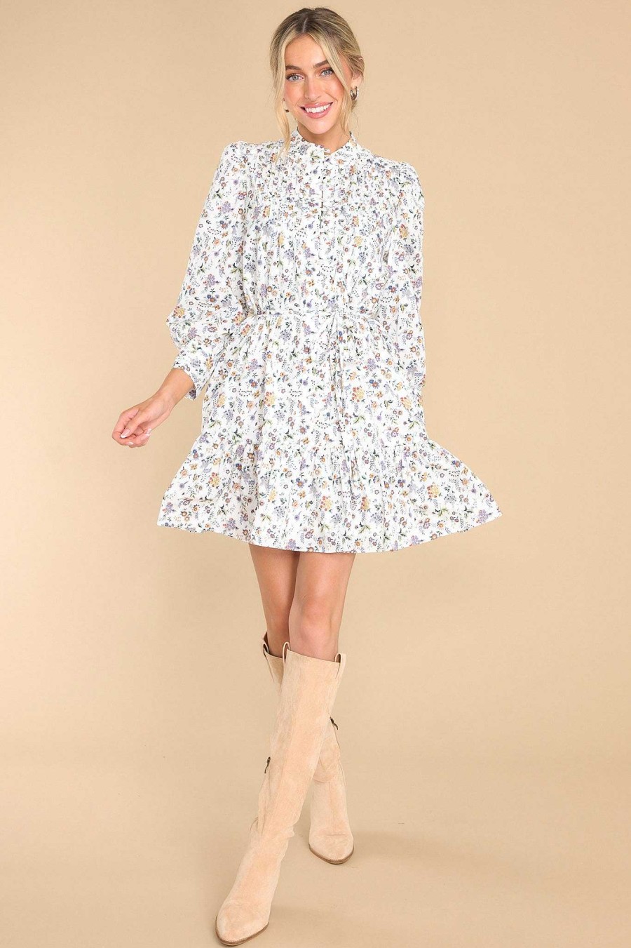 Clothing Endless Rose Mini Dresses | Graceful Arrival Floral Print Dress Ivory
