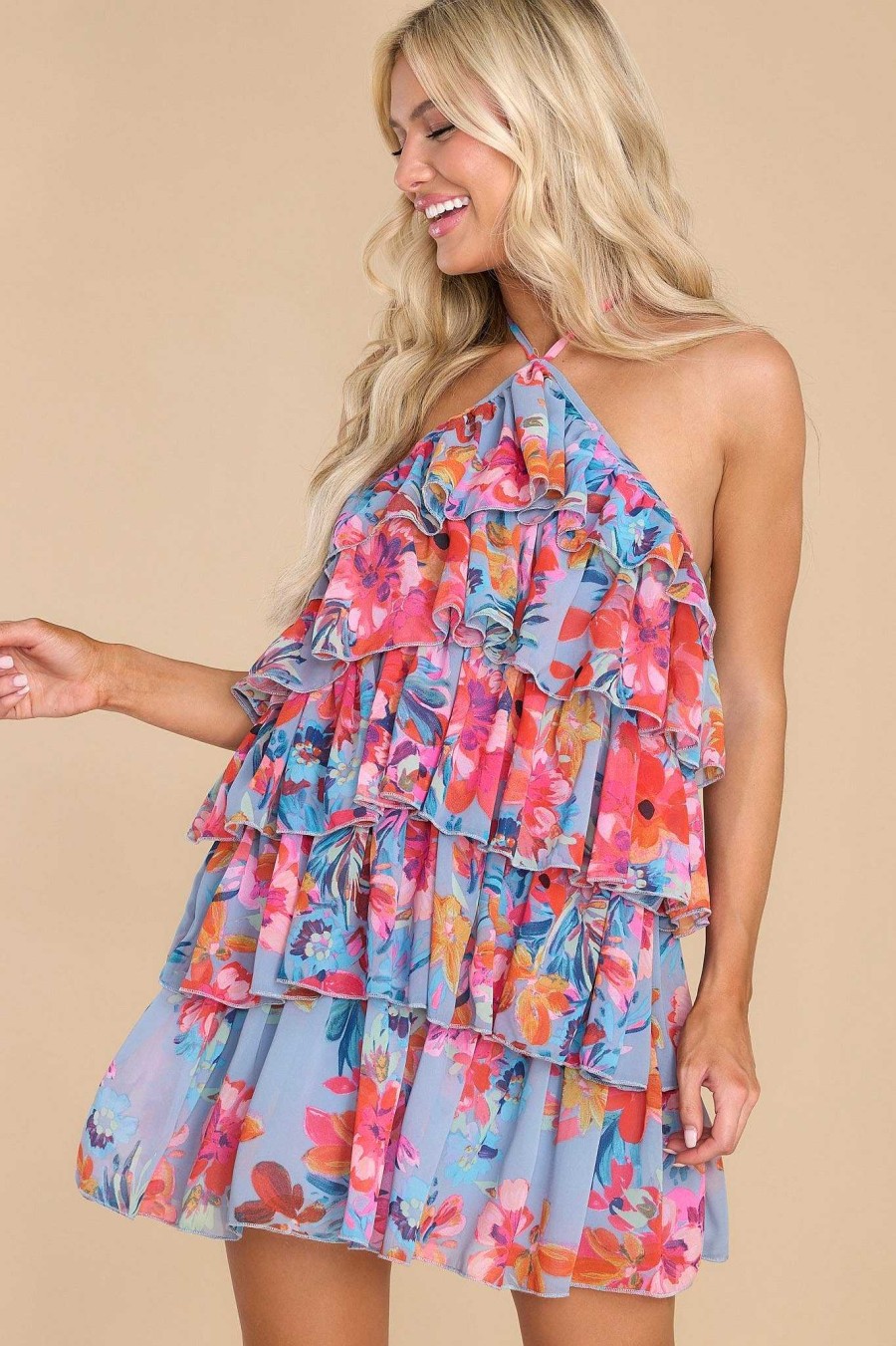 Clothing Red Dress Mini Dresses | Serenity By The Sea Floral Dress Blue
