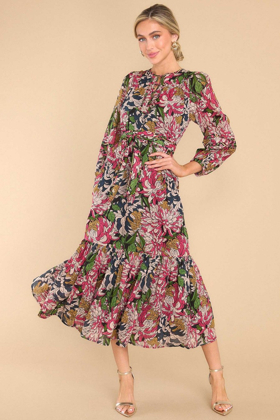 Clothing Olivia James The Label Midi Dresses | Maeve Peony Midi Dress Navy