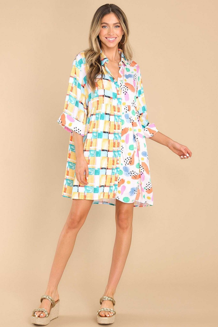 Clothing Red Dress Mini Dresses | Let'S Figure It Out Print Mini Dress Ivory