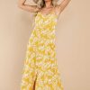 Clothing Red Dress Midi Dresses | Refreshing Feeling Marigold Leaf Print Midi Dress Yellow