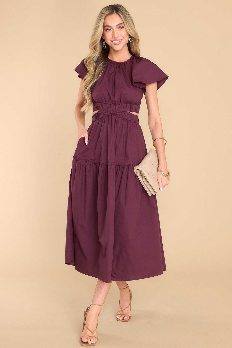 Clothing MINKPINK Midi Dresses | Allegra Cutout Deep Midi Dress Purple
